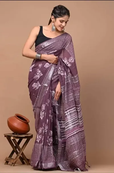 Attractive Linen Blend Saree with Blouse piece 