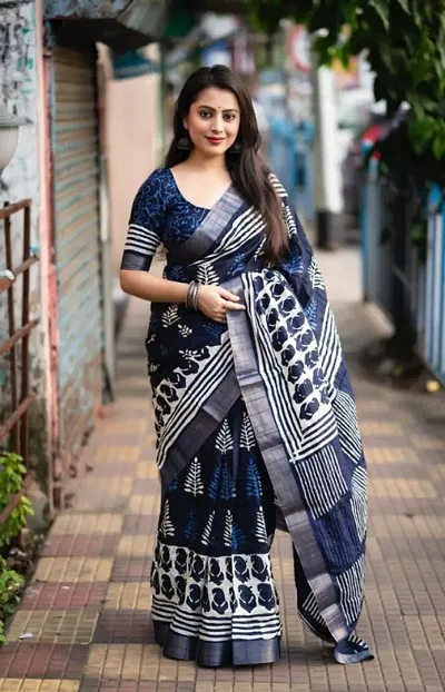 Trending Silk Cotton Saree with Blouse piece 