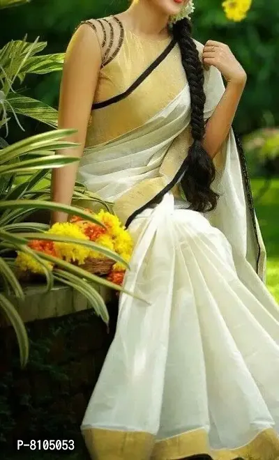 White Cotton Silk Solid Sarees For Women