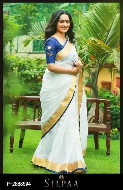 White Cotton Silk Woven Design Sarees For Women