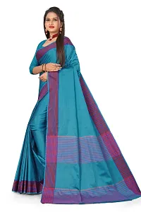 Stylish Blue Linen Saree with Blouse piece For Women-thumb1