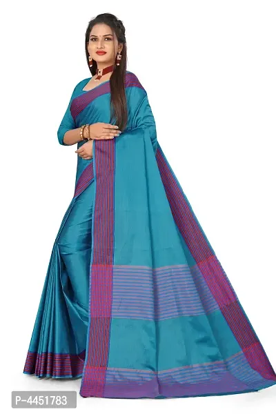 Stylish Blue Linen Saree with Blouse piece For Women-thumb2