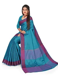 Stylish Blue Linen Saree with Blouse piece For Women-thumb2