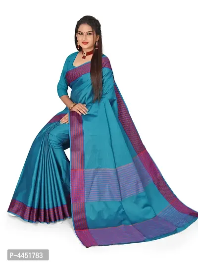 Stylish Blue Linen Saree with Blouse piece For Women-thumb3