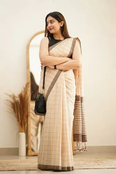 Trendy Linen Cotton Slub Sarees with Blouse Piece