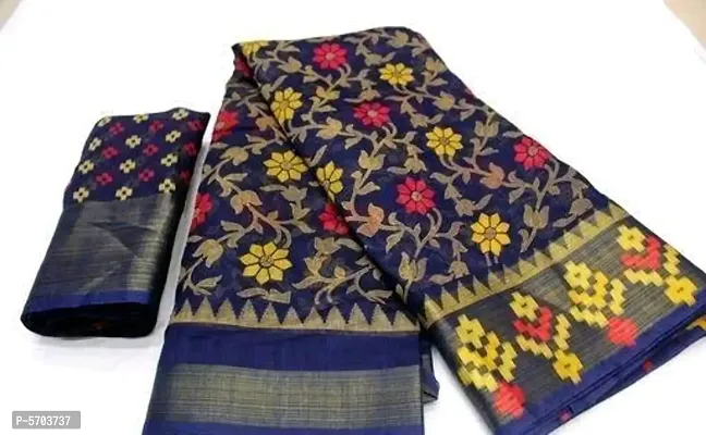 Attractive Cotton Printed Zari Border Saree with Blouse piece