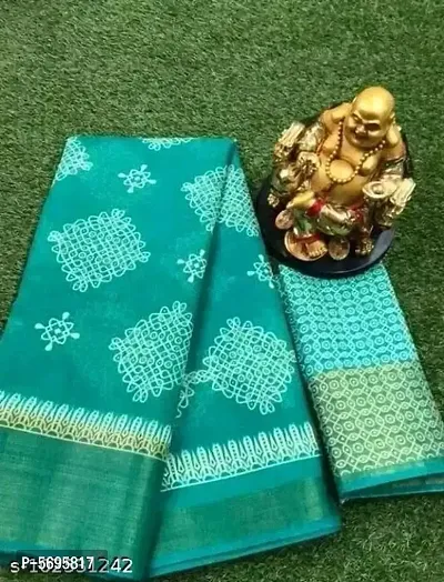 Attractive Cotton Printed Bandhani Zari Border Saree with Blouse piece
