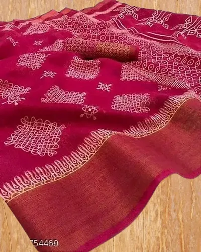 Soft Cotton Batik Printed Zari Border Sarees with Blouse Piece