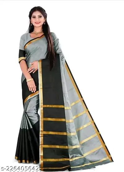 Ditya Fashion Women's Soft Plain Cotton Silk Saree With Blouse Piece