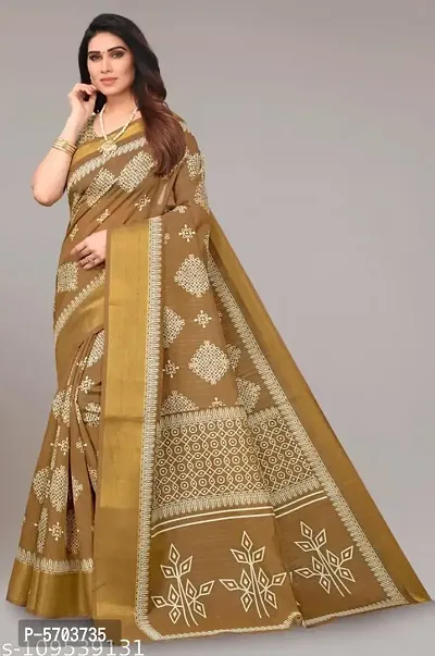 Attractive Cotton Printed Zari Border Saree with Blouse piece