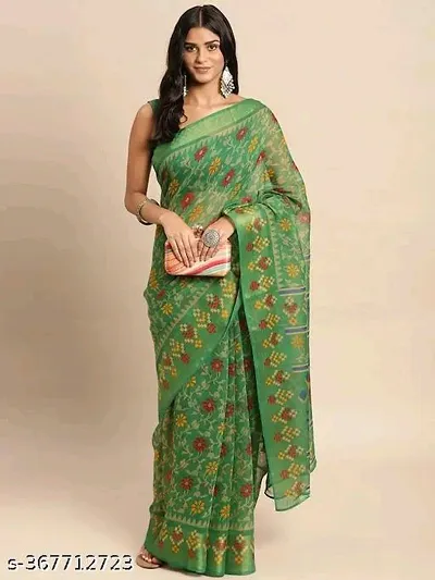 Cotton Printed Zari Border Sarees with Blouse piece