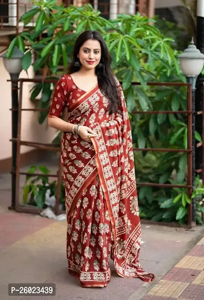 Aadishakti Fashionable Mulmul Cotton Saree with Blouse piece For Women