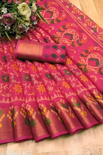 Trendy Cotton Printed Zari Border Sarees