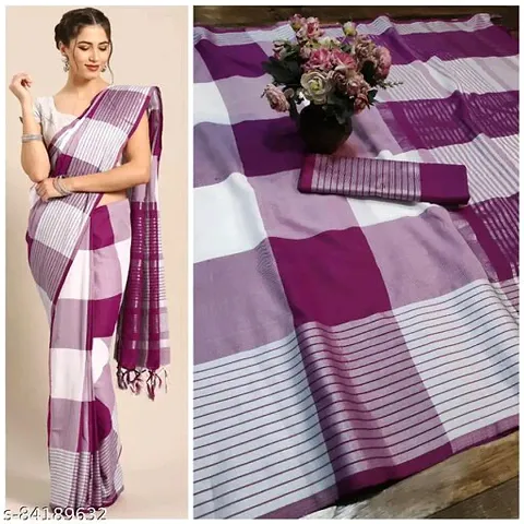 Checkered Pattern Premium Art Silk Sarees With Blouse Piece