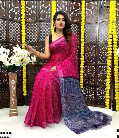 Hot Selling Cotton Blend Saree with Blouse piece 