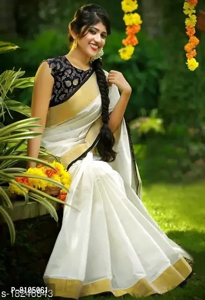 Beautiful White Cotton Solid Sarees For Women-thumb0