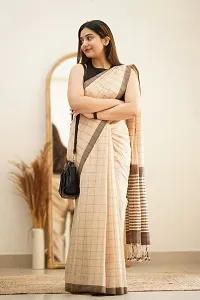 Stylish Beige Cotton Silk Saree with Blouse piece For Women-thumb1