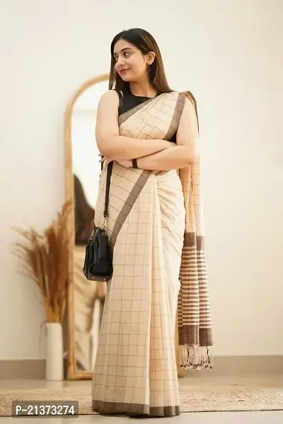 Stylish Beige Cotton Silk Saree with Blouse piece For Women-thumb2