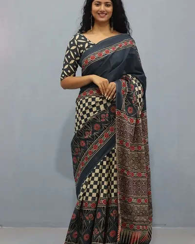 Attractive Mulmul Cotton Saree with Blouse piece 