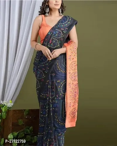 Beautiful Mulmul Cotton Saree with Blouse piece For Women-thumb0