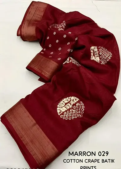 Cotton Silk Batik Print Sarees with Blouse piece