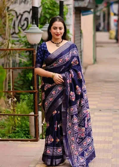 Soft Cotton Silk Digital Print Sarees With Blouse Piece