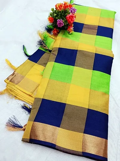 Multicoloured Sana Silk Checked Sarees with Jacquard Blouse