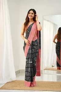 Beautiful Digital Printed Linen saree Chit pallu Pattern With Silver jari Weaving border-thumb1