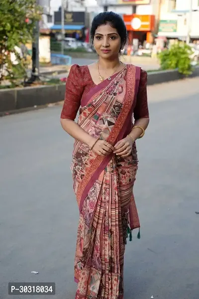 Digital Prints Cotton linen saree with blouse