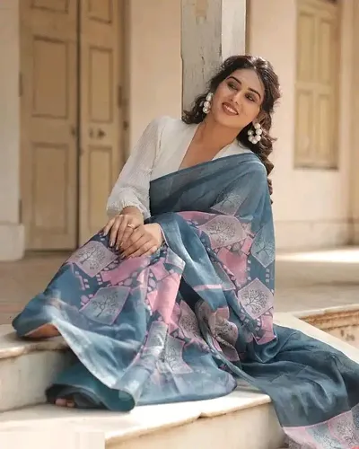 Hot Selling Linen Saree with Blouse piece 