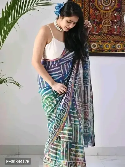 Printed Linen Abstract Saree For Women  Girls(Multicolor