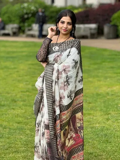 Elegant Linen Saree with Blouse piece 