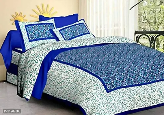 Tanvi Luxurious Comfort 244 TC Cotton PinkCity Print Double Bed Sheet with 2 Pillow Covers (King, Blue)