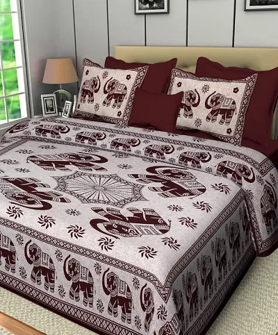 Cotton Sanganeri Print Jaipuri Bedsheets with two pillow cover