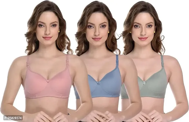 CHILEELIFE Cotton Blend Casual Lightly Padded Full Coverage Wire Free Solid Everyday Bra for Women-thumb0