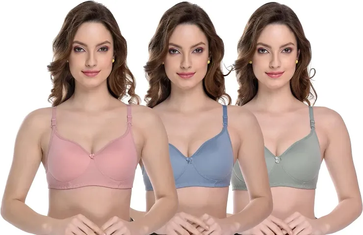 CHILEELIFE Cotton Blend Casual Lightly Padded Full Coverage Wire Free Solid Everyday Bra for Women