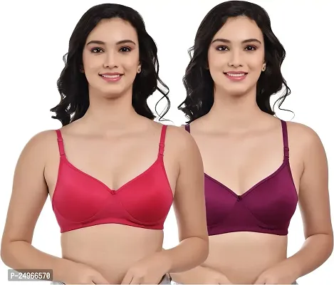 CHILEELIFE Cotton Blend Casual Lightly Padded Full Coverage Wire Free Solid Everyday Bra for Women