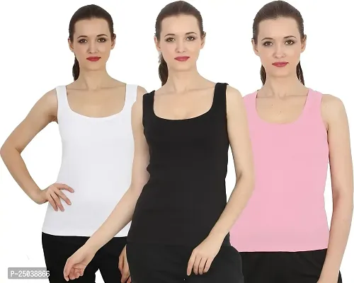 CHILEELIFE Cotton Rib Solid Casual Slim Fit U-Neck Sleeveless Tank Top/Vest Camisole for Women