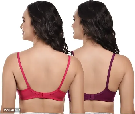 CHILEELIFE Cotton Blend Casual Lightly Padded Full Coverage Wire Free Solid Everyday Bra for Women-thumb2