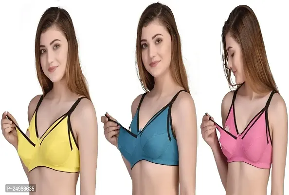 CHILEELIFE Cotton Blend Casual Non-Padded Full Coverage Wire Free Solid Maternity/Nursing Bra for Women