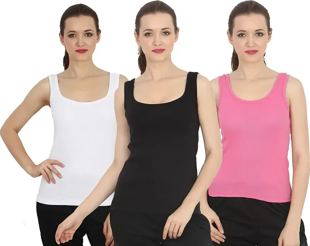 CHILEELIFE Cotton Rib Solid Casual Slim Fit U-Neck Sleeveless Tank Top/Vest Camisole for Women