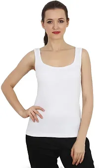 CHILEELIFE Cotton Rib Solid Casual Slim Fit U-Neck Sleeveless Tank Top/Vest Camisole for Women-thumb1