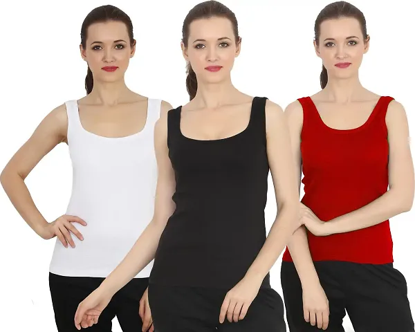 CHILEELIFE Cotton Rib Solid Casual Slim Fit U-Neck Sleeveless Tank Top/Vest Camisole for Women