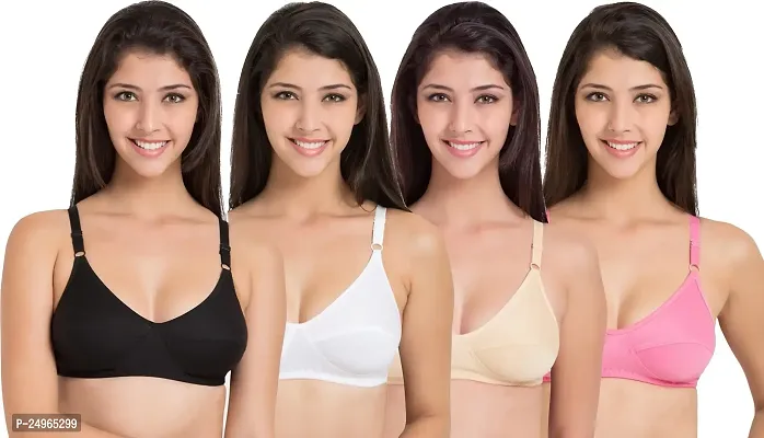 CHILEELIFE Cotton Blend Casual Medium Coverage Non-Padded Wire Free Solid Everyday Bra for Women