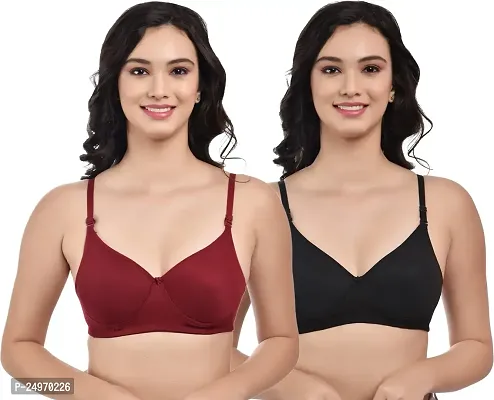 CHILEELIFE Cotton Blend Casual Lightly Padded Full Coverage Wire Free Solid Everyday Bra for Women