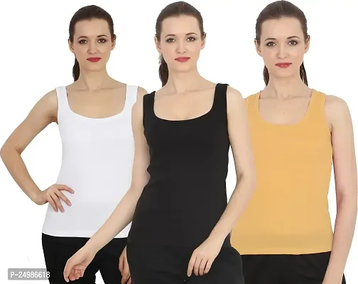 CHILEELIFE Cotton Rib Solid Casual Slim Fit U-Neck Sleeveless Tank Top/Vest Camisole for Women