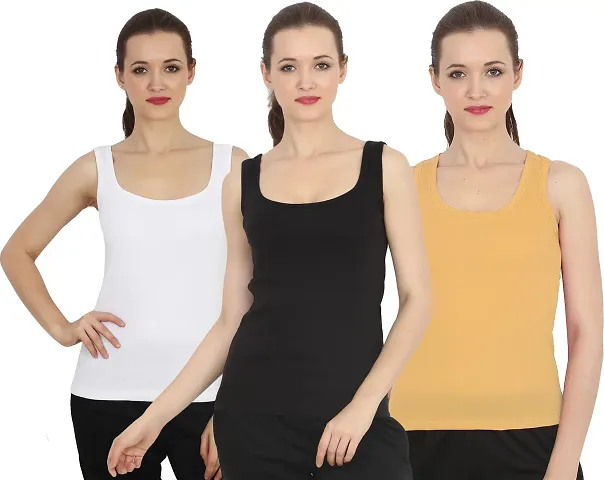 CHILEELIFE Rib Solid Casual Slim Fit U-Neck Sleeveless Tank Top/Vest Camisole for Women