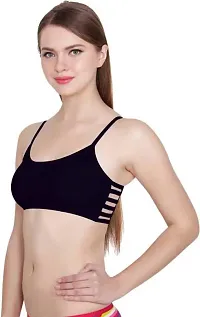 CHILEELIFE Elastane Casual Lightly Padded Medium Coverage Wire Free Self Design Sports Bra for Women (Black-Peach-White, 32) (Pack of 3)-thumb2