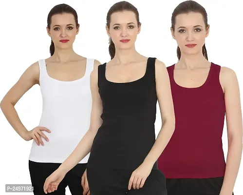 CHILEELIFE Cotton Rib Solid Casual Slim Fit U-Neck Sleeveless Tank Top/Vest Camisole for Women-thumb0