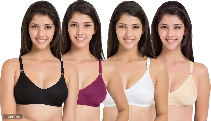 CHILEELIFE Cotton Blend Casual Medium Coverage Non-Padded Wire Free Solid Everyday Bra for Women-thumb0